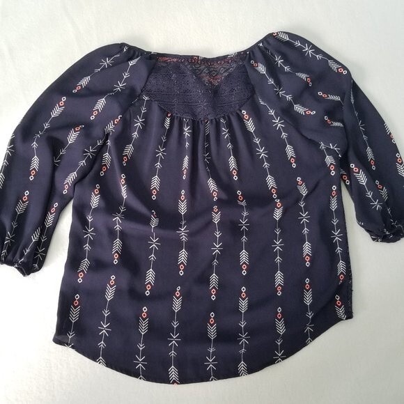 Jolt Women's Blouse Small Blue Arrows Tassels - Picture 4 of 7